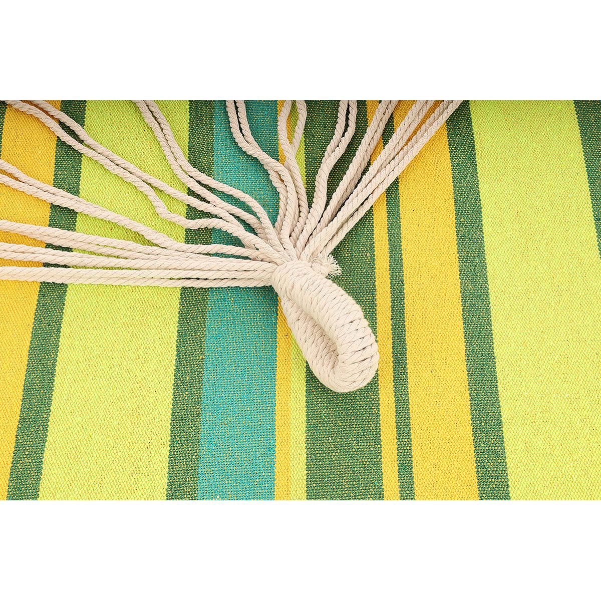 Hamac dublu cu bare din lemn, pentru 2 persoane, bumbac, 150kg, 200x150 cm, verde si galben