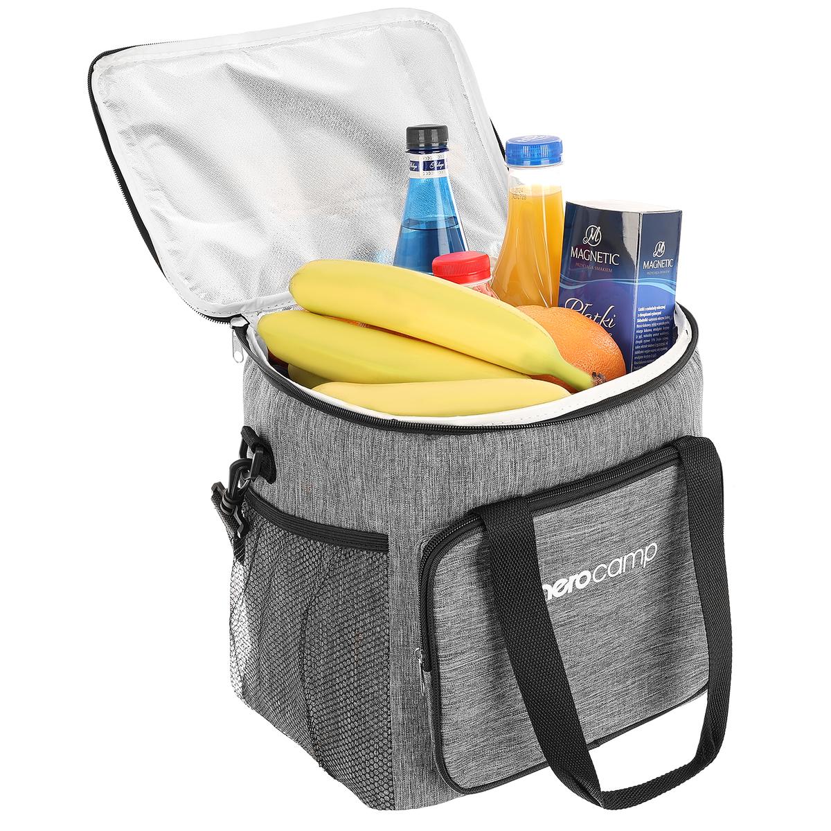 Geanta termoizolanta 18L, cu buzunare exterioare si curea reglabila, 29x23x27 cm, gri