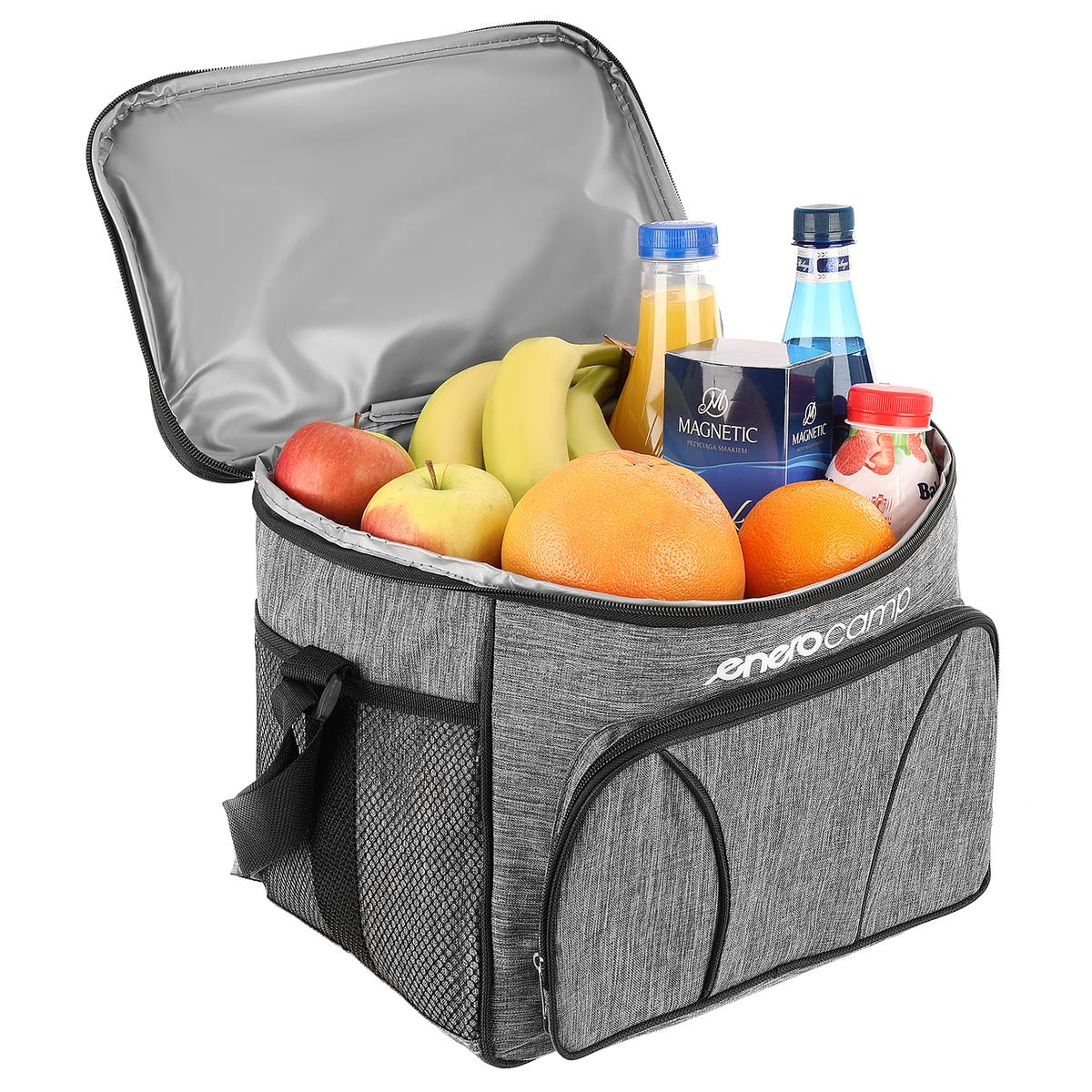 Geanta termica 18L cu buzunare laterale, strat termoizolant PEVA si curea reglabila, 33x21x26 cm, gri