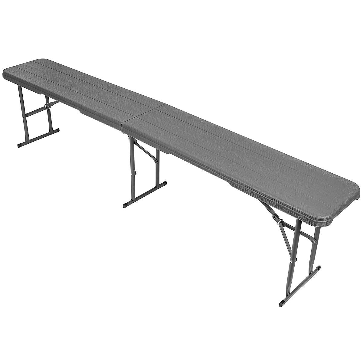 Banca pliabila, imitatie lemn, HDPE si otel, 183x28x43 cm, gri inchis