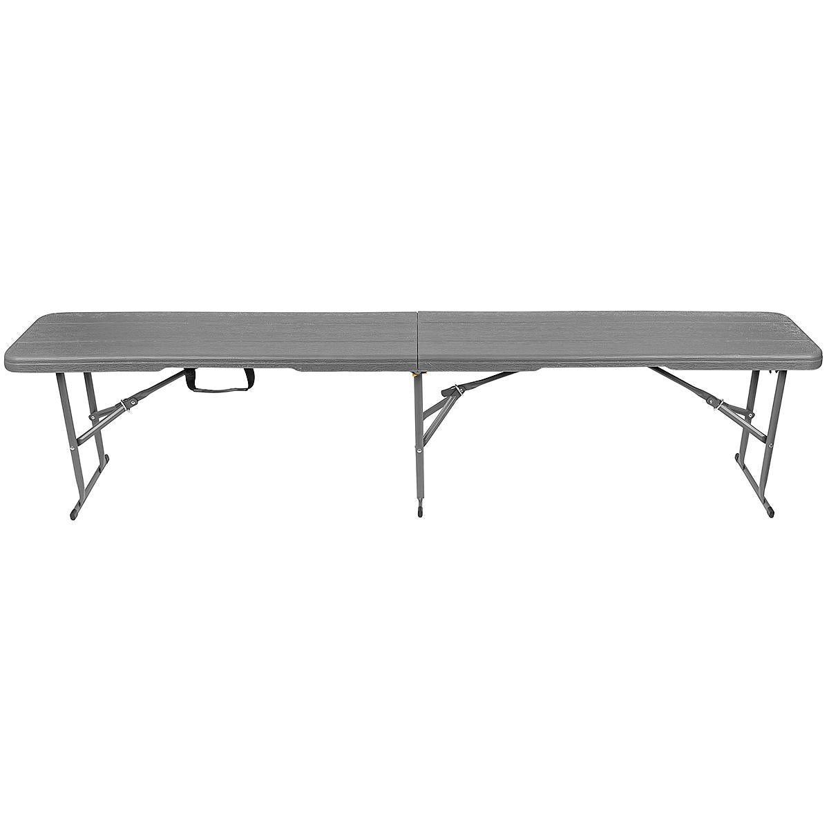 Banca pliabila, imitatie lemn, HDPE si otel, 183x28x43 cm, gri inchis