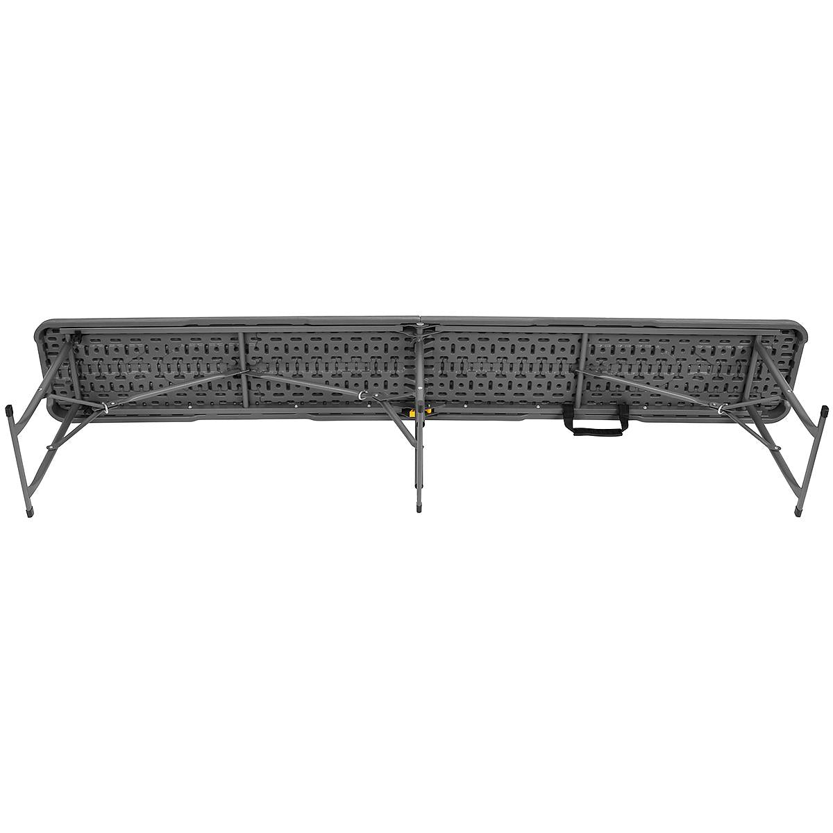 Banca pliabila, imitatie lemn, HDPE si otel, 183x28x43 cm, gri inchis
