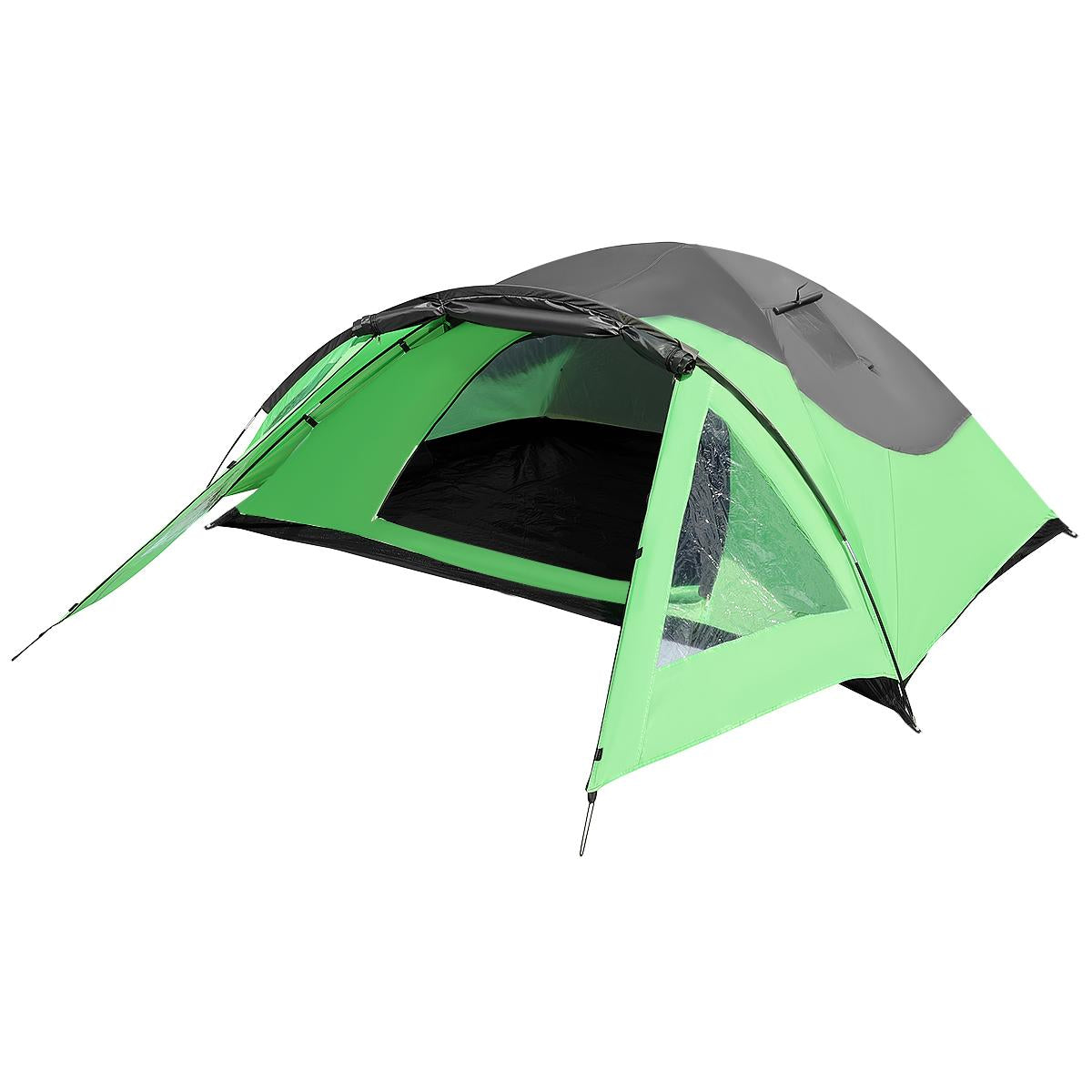 Cort camping 4 persoane cu antreu, protectie UV, impermeabil 3000 mm, 330x250x105 cm, gri