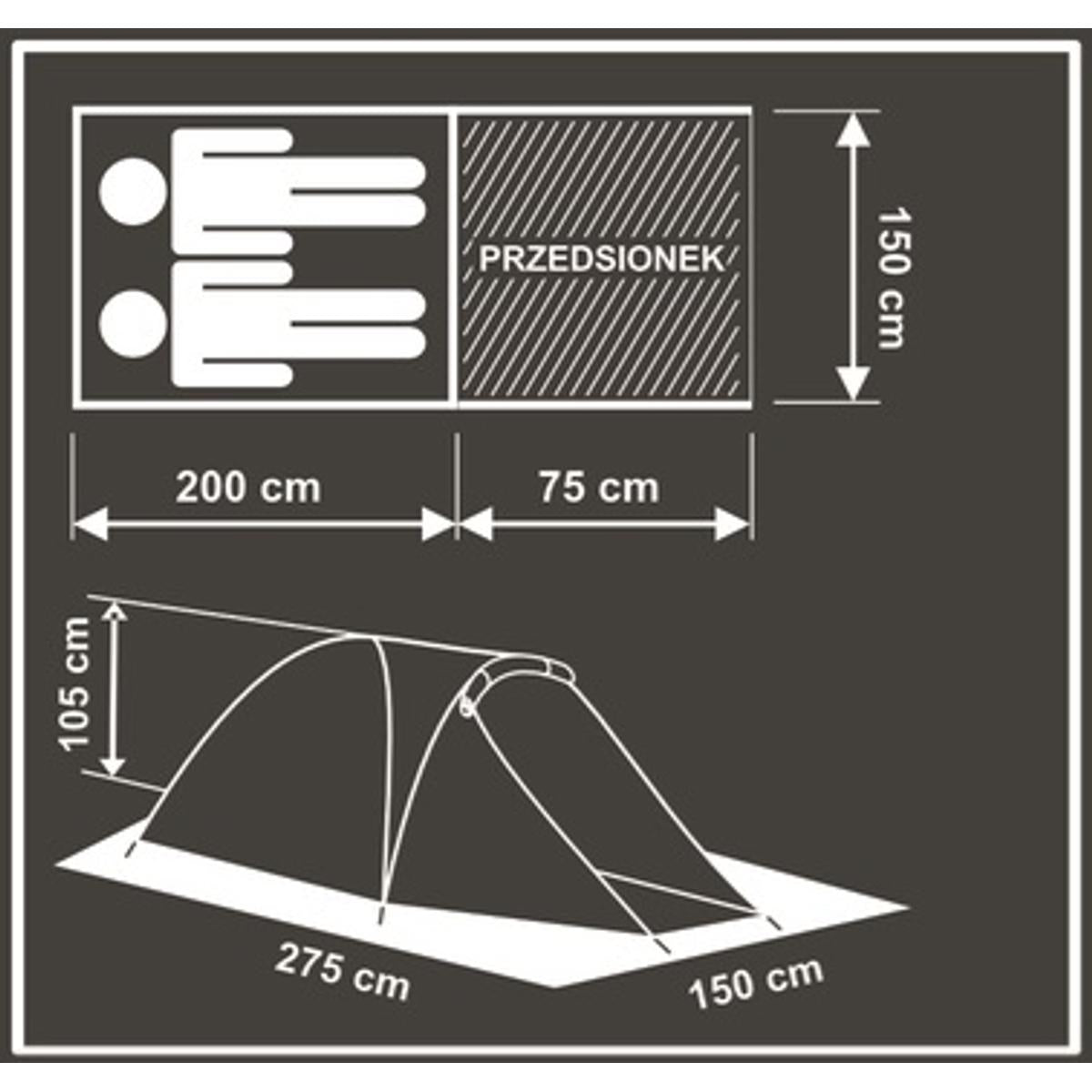 Cort camping 2 persoane cu veranda, impermeabil 3000 mm, 275x150x105 cm, verde