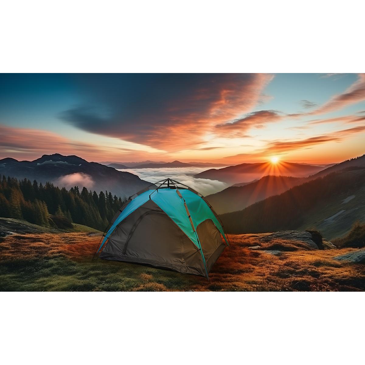 Cort camping 3 persoane, automat cu sistem pop-up, 2 intrari, 2000 mm, 210x180x140 cm, albastru