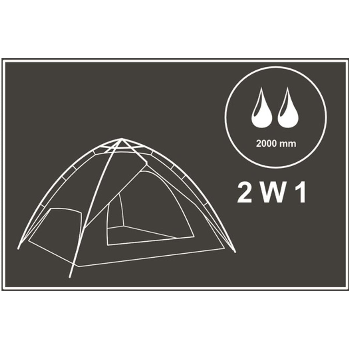 Cort camping 3 persoane, automat cu sistem pop-up, 2 intrari, 2000 mm, 210x180x140 cm, albastru
