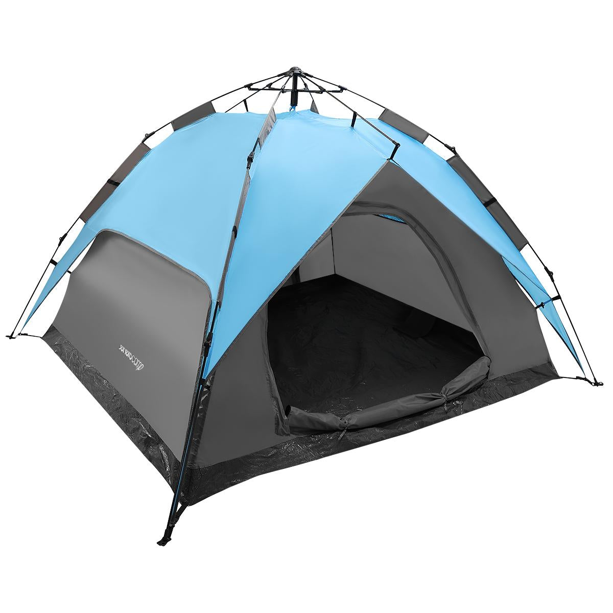 Cort camping 3 persoane, automat cu sistem pop-up, 2 intrari, 2000 mm, 210x180x140 cm, albastru