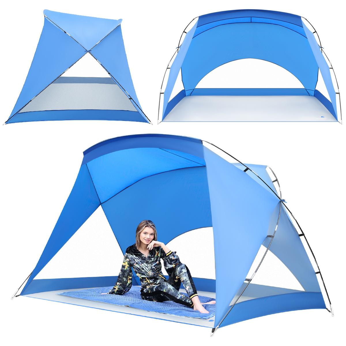 Cort plaja pentru 4 persoane, cu podea, protectie UV, 273x195x177 cm, albastru