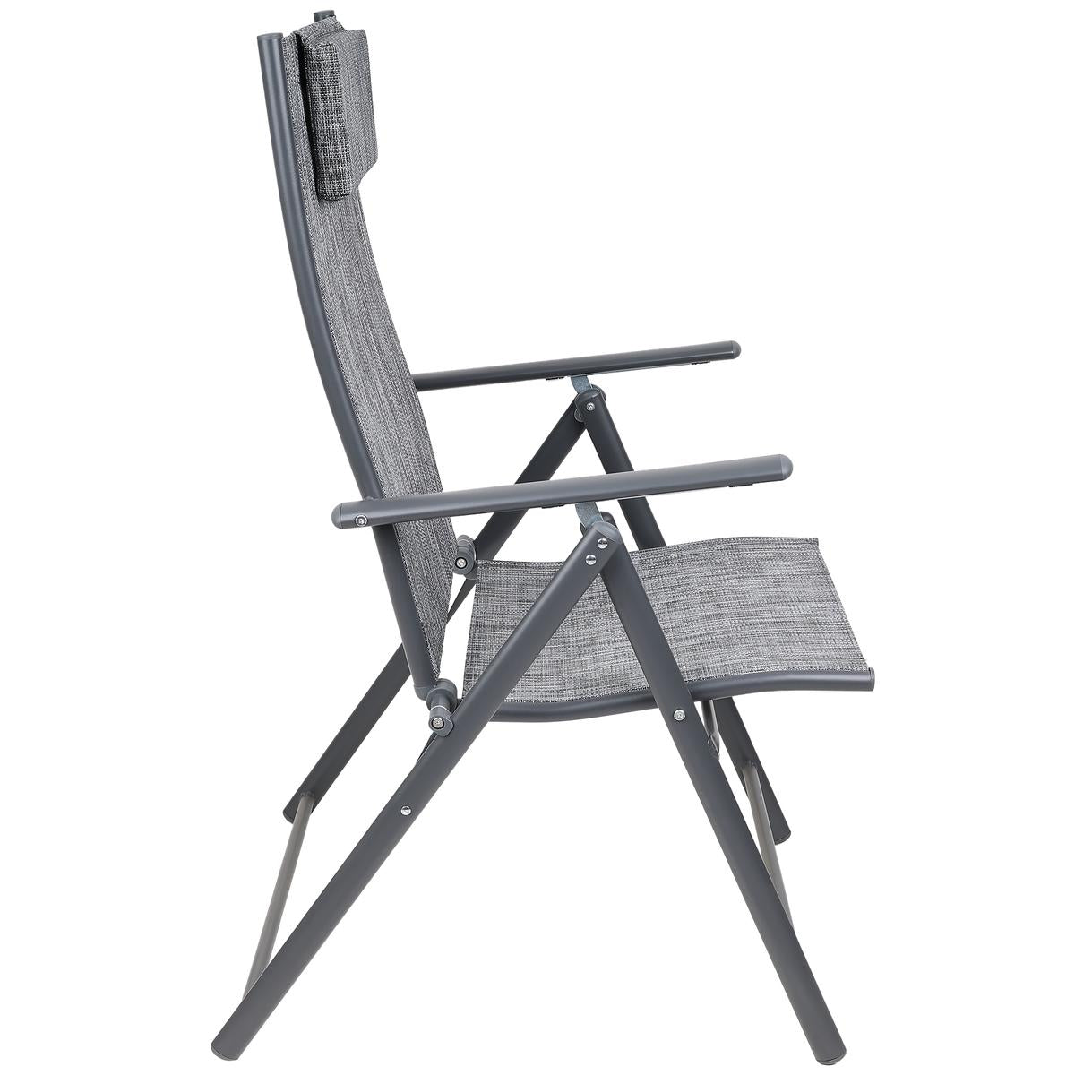 Set 2 scaune reglabile de gradina cu tetiera, textilene si cadru metalic, 57x68x106 cm, gri