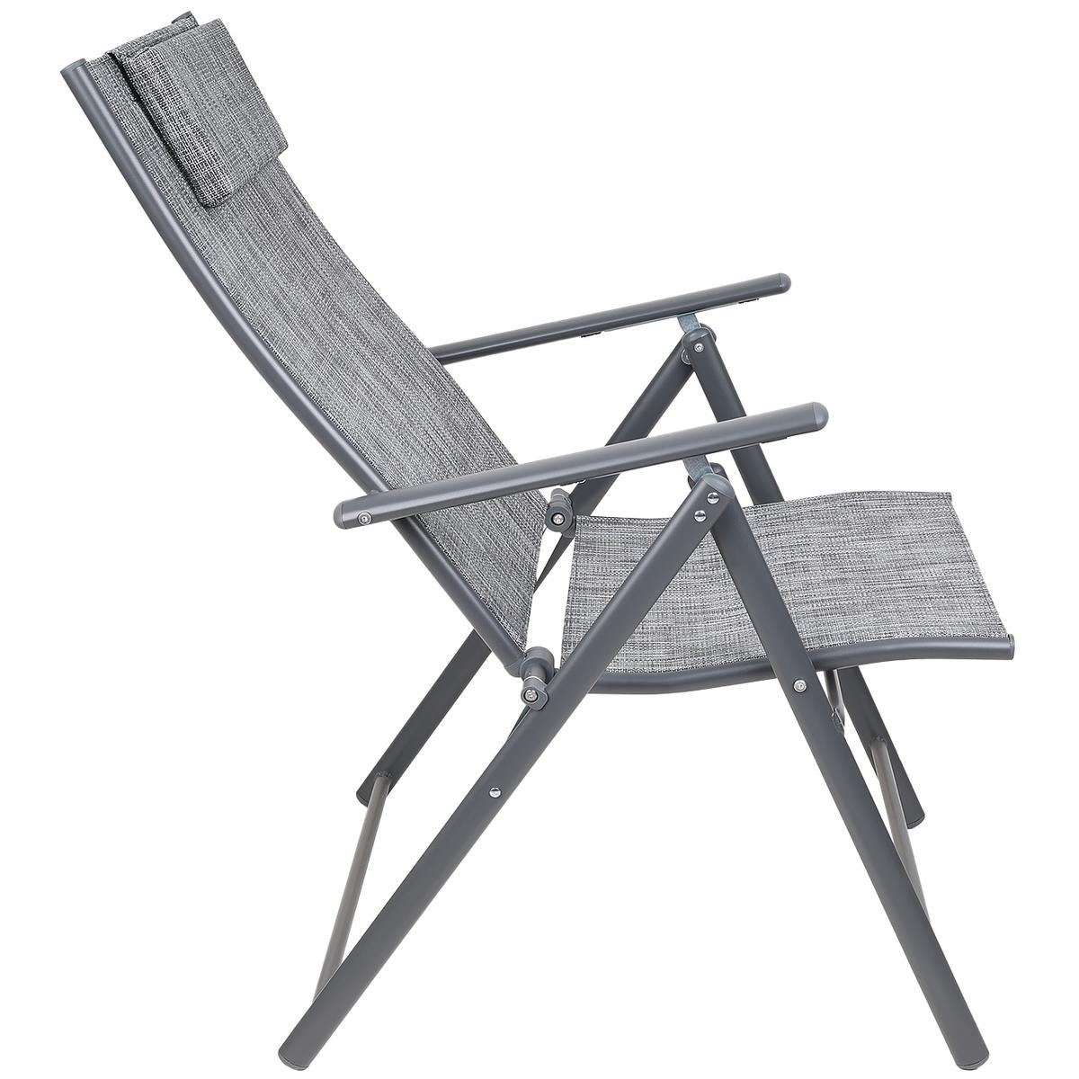 Set 2 scaune reglabile de gradina cu tetiera, textilene si cadru metalic, 57x68x106 cm, gri