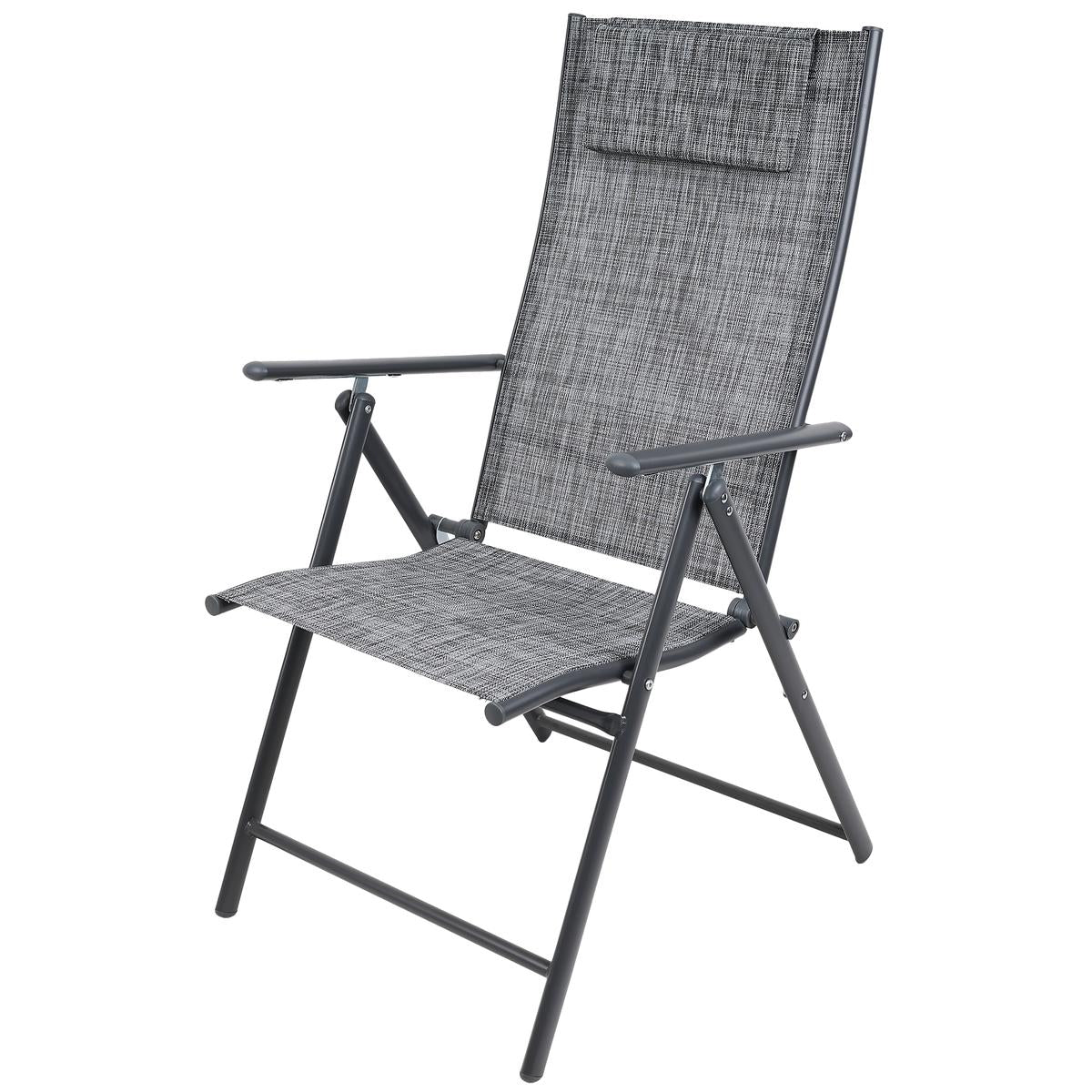 Set 2 scaune reglabile de gradina cu tetiera, textilene si cadru metalic, 57x68x106 cm, gri