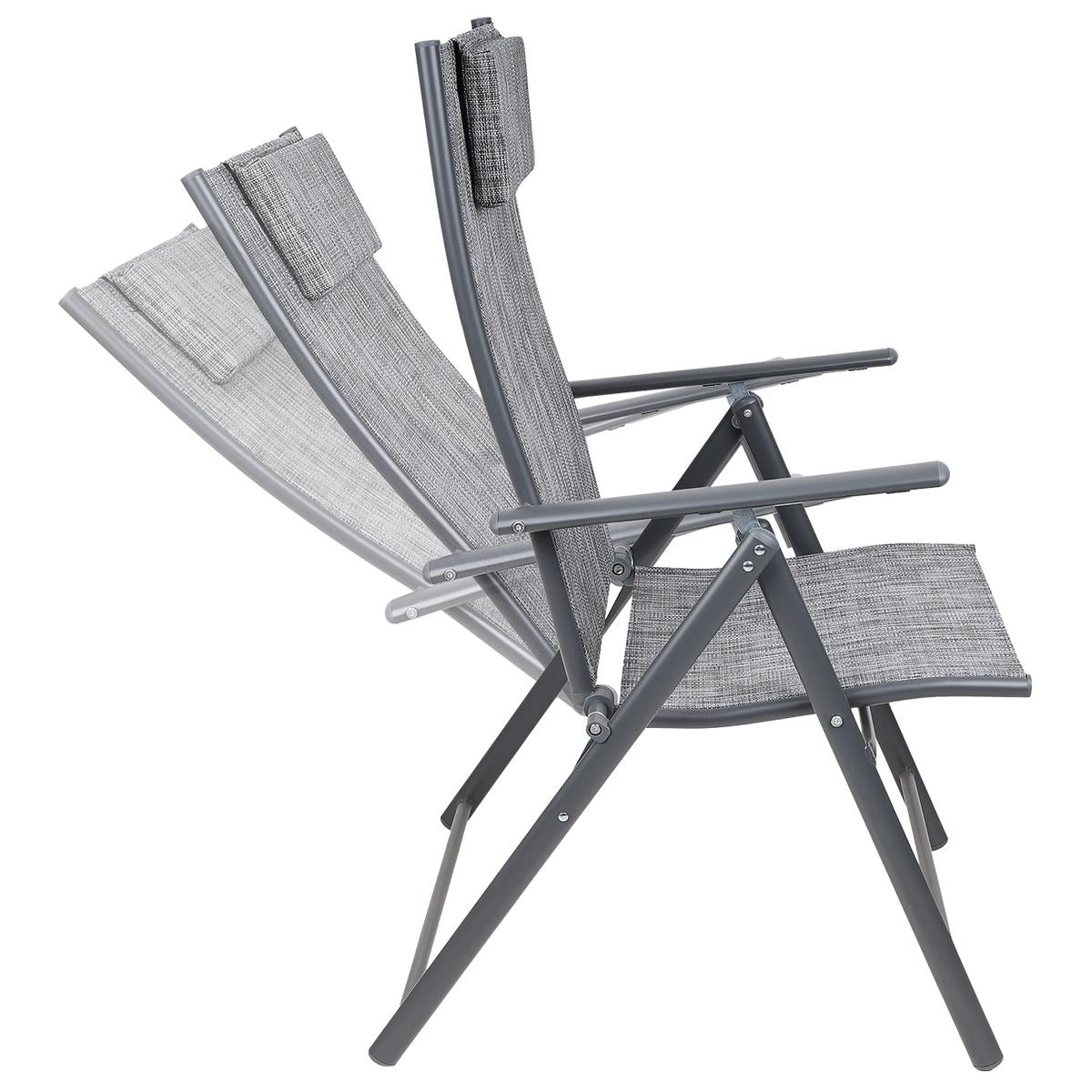 Set 2 scaune reglabile de gradina cu tetiera, textilene si cadru metalic, 57x68x106 cm, gri