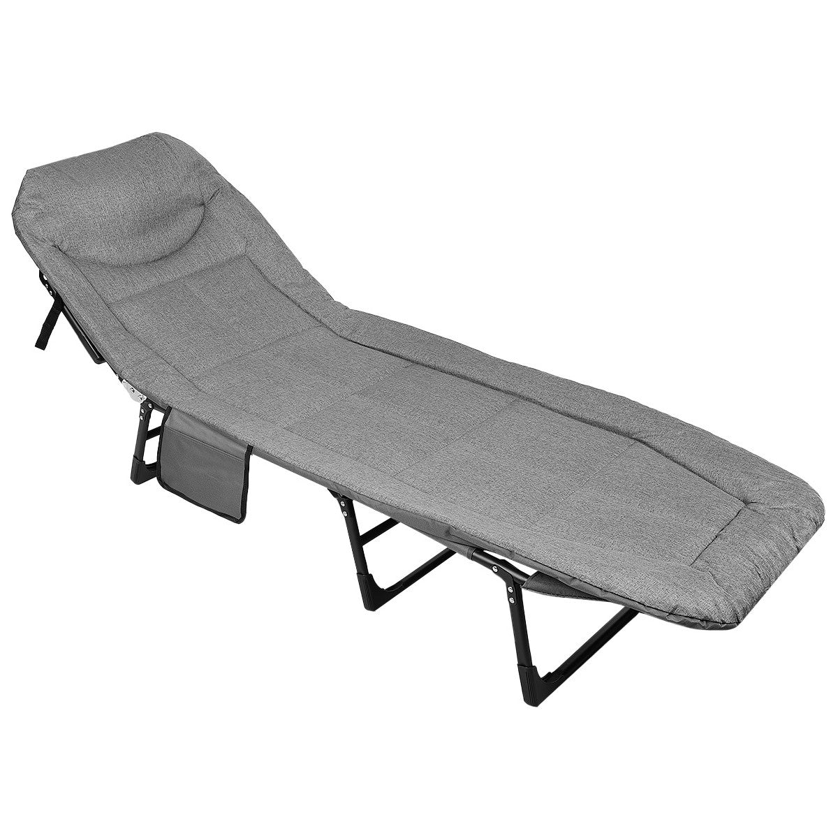 Pat pliabil camping Deluxe Trip cu spatar reglabil tip sezlong, 200x65x29 cm, gri