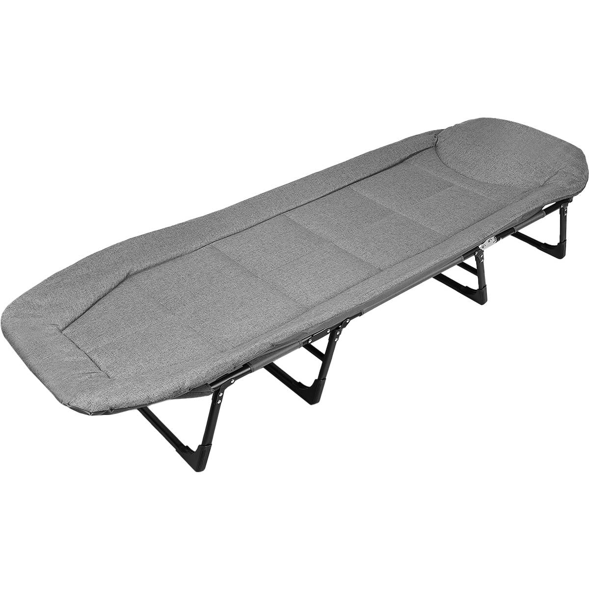Pat pliabil camping Deluxe Trip cu spatar reglabil tip sezlong, 200x65x29 cm, gri