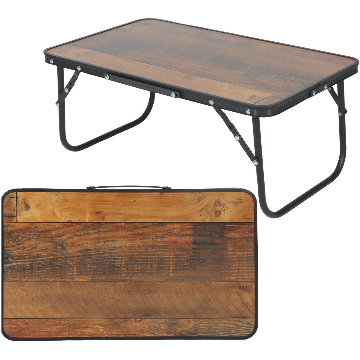 Masuta pliabila camping MDF cu maner, structura aluminiu, 56x34x24 cm, maro