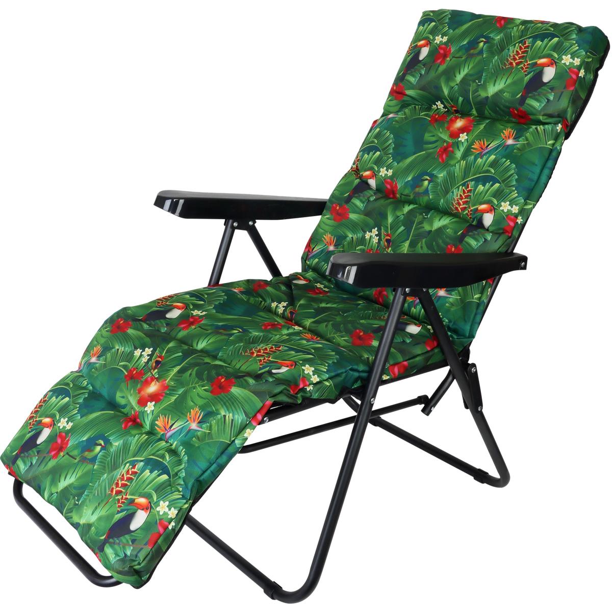 Scaun de gradina cu perna, reglaj pe pozitii, cadru metalic pliabil, 57x83x106 cm, multicolor