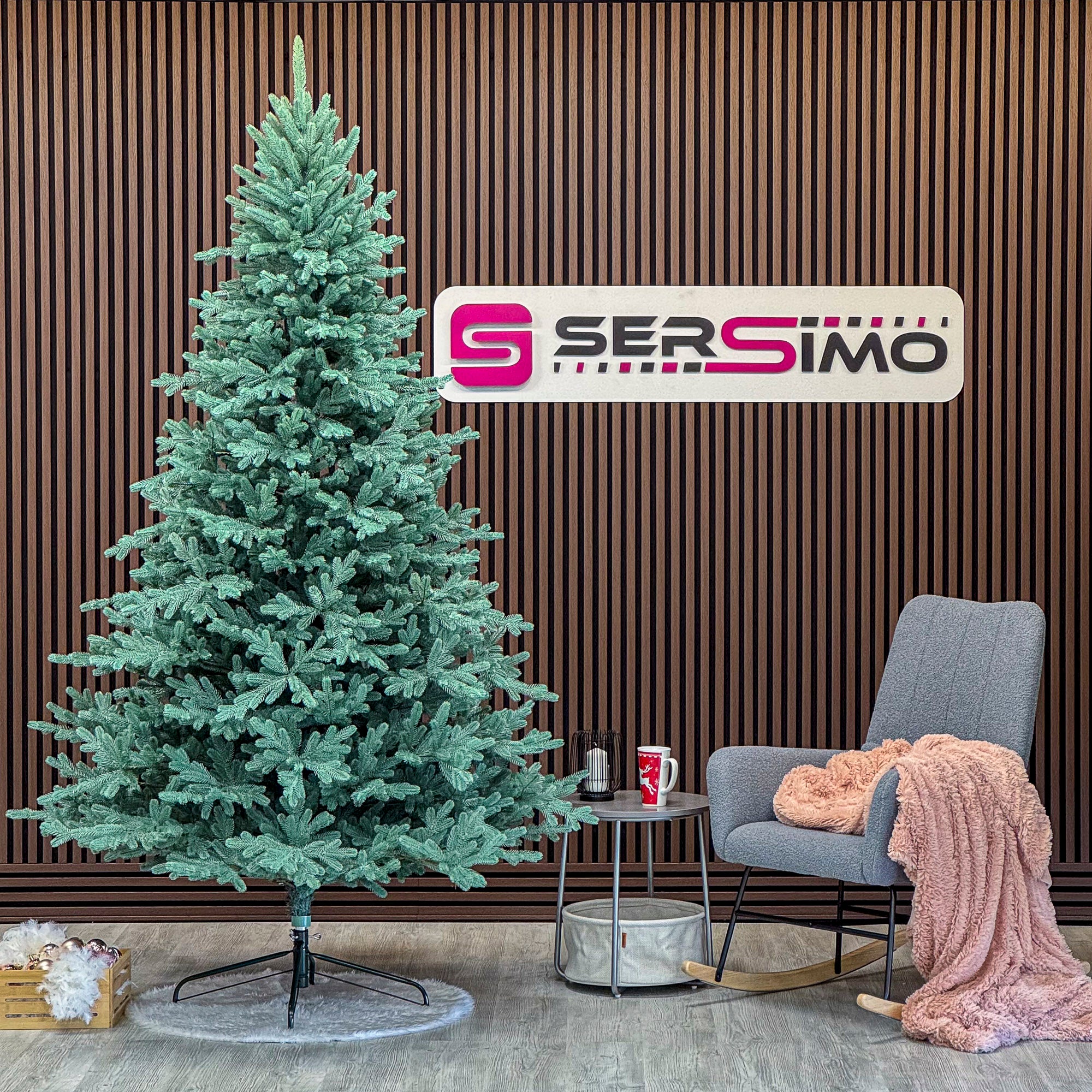 Brad artificial Christmas Deluxe by Sersimo, Viena Select argintiu, integral 3D, 250 cm