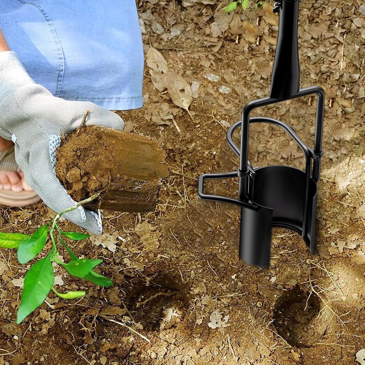Plantator manual pentru rasaduri cu reglaj inaltime, 108 cm, otel, negru
