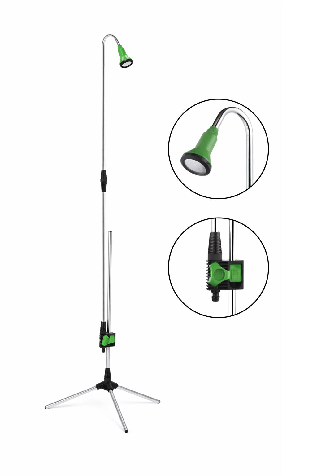 Dus de gradina pe trepied cu conectare la furtun, reglabil pe inaltime, utilizare exterior, 210 cm