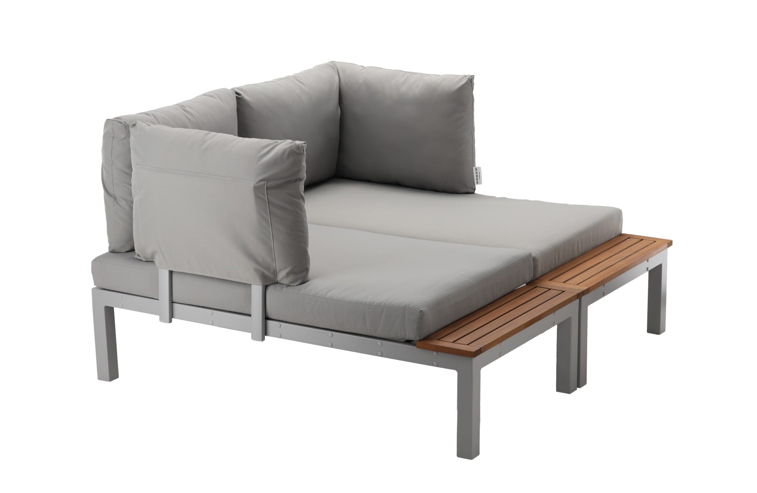 Set mobilier gradina Bohito modular cu perne, 2 canapele si masa, cadru aluminiu si lemn eucalipt, 138x76 cm, gri