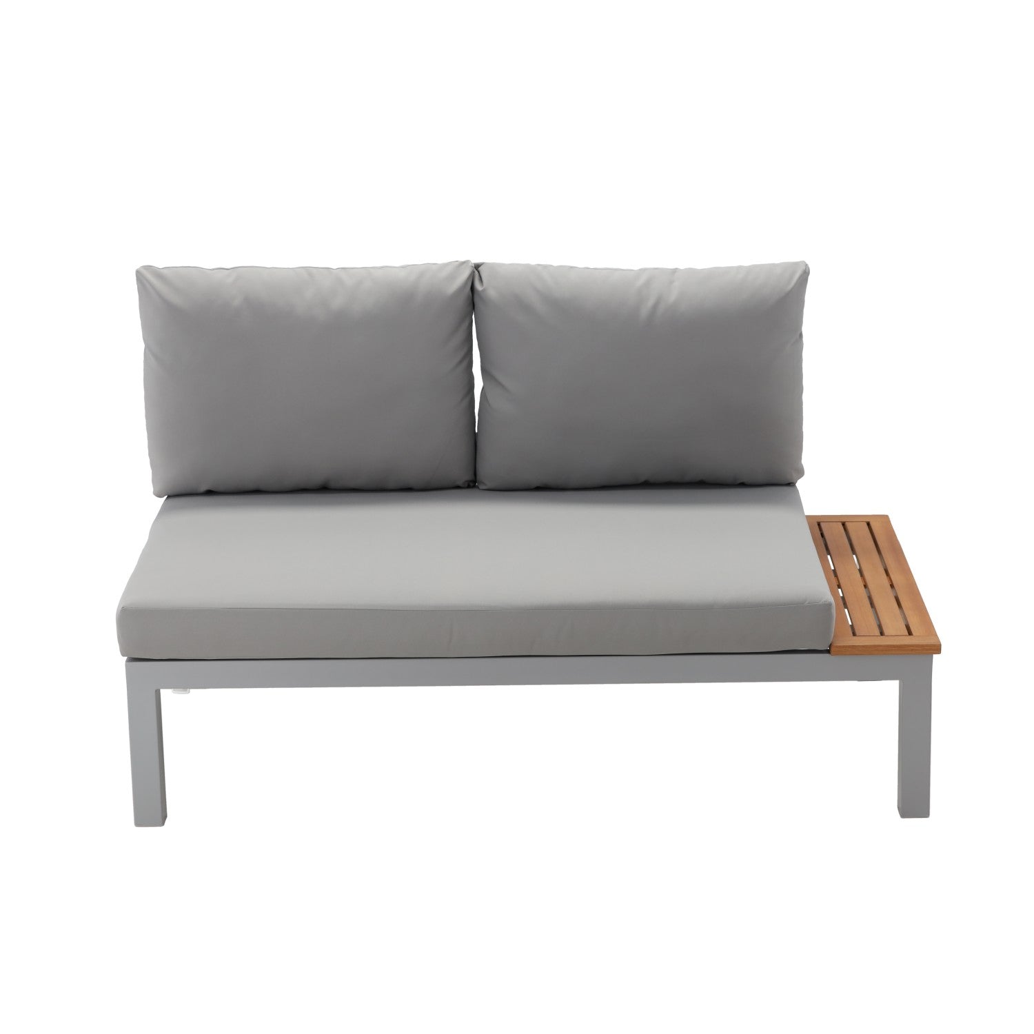 Set mobilier gradina Bohito modular cu perne, 2 canapele si masa, cadru aluminiu si lemn eucalipt, 138x76 cm, gri