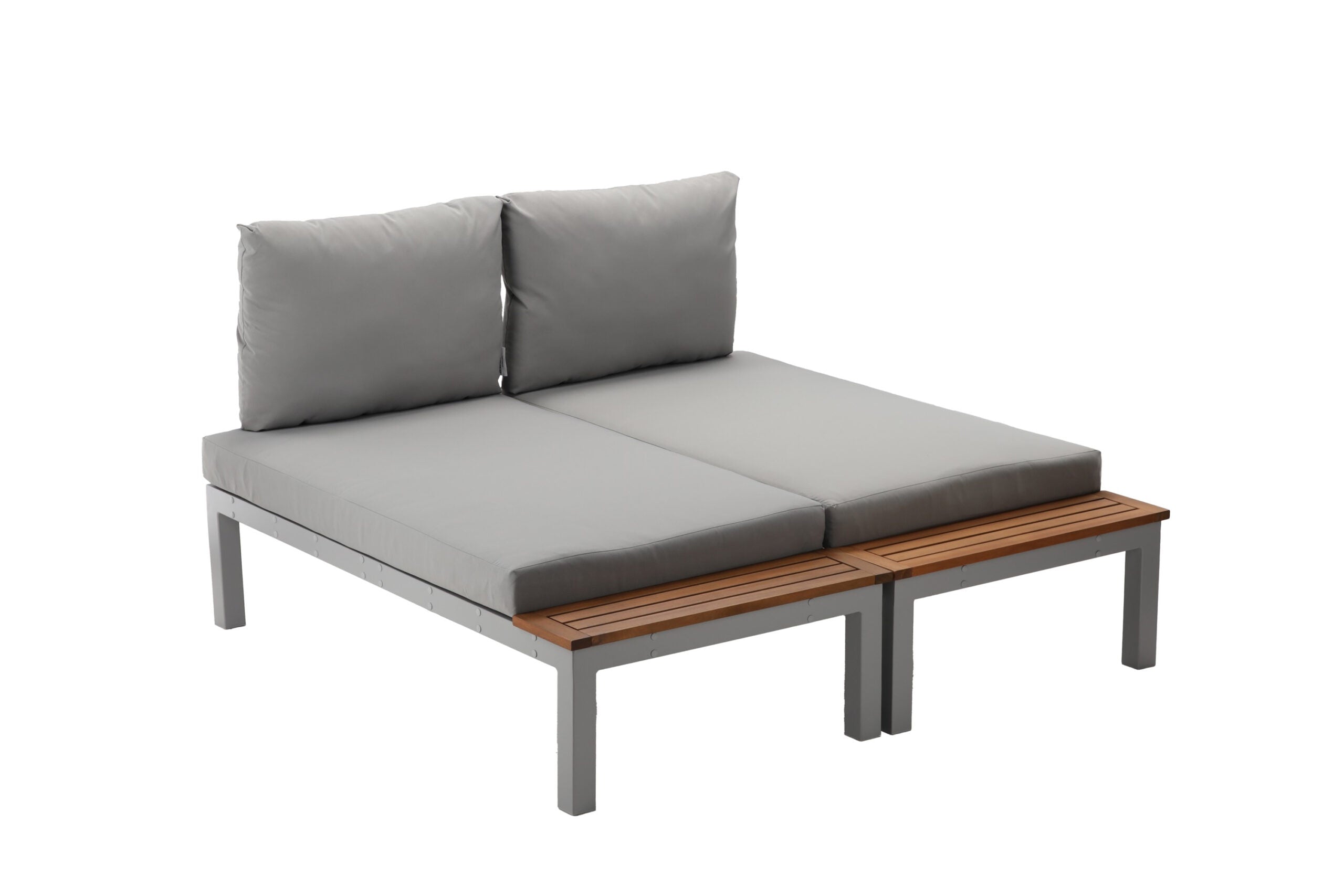 Set mobilier gradina Bohito modular cu perne, 2 canapele si masa, cadru aluminiu si lemn eucalipt, 138x76 cm, gri