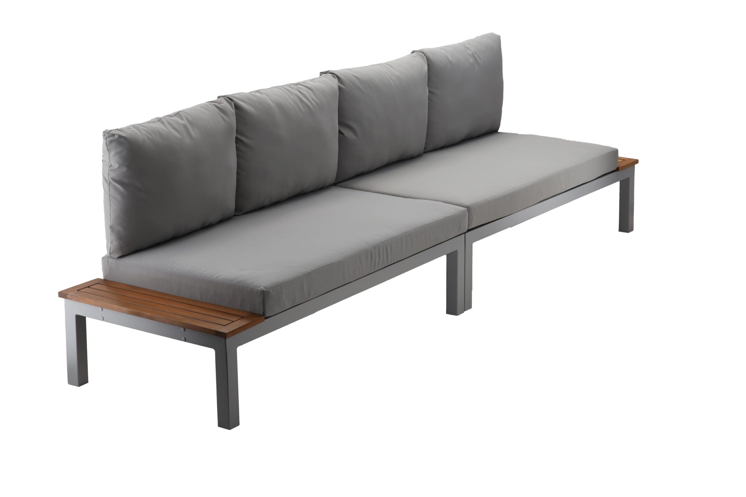 Set mobilier gradina Bohito modular cu perne, 2 canapele si masa, cadru aluminiu si lemn eucalipt, 138x76 cm, gri