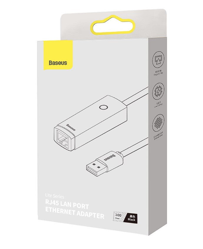 ADAPTOR RETEA Baseus Lite, USB 2.0 to RJ-45 10/100 Mbps Adapter, LED, negru "WKQX000001" - 6932172606022
