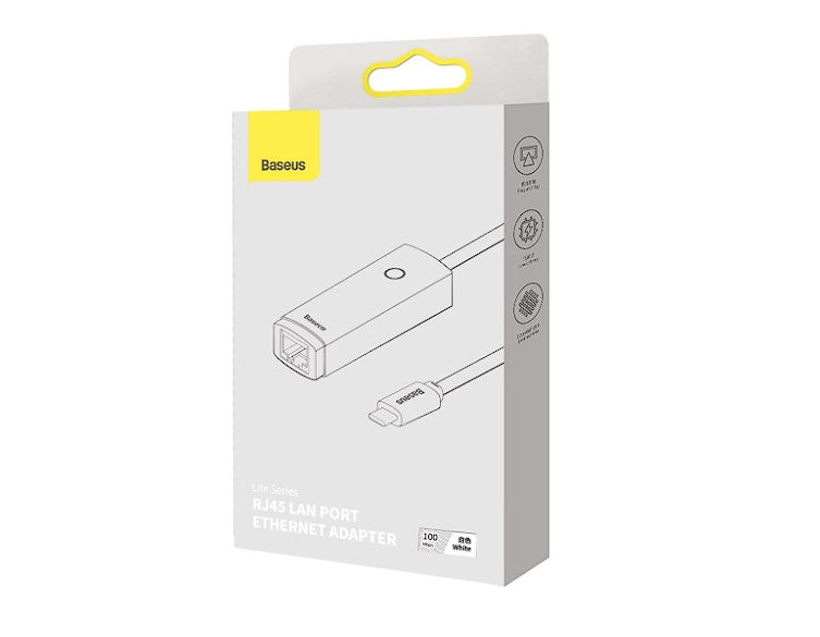 Adaptor RETEA Baseus Lite, USB Type-C to RJ-45 10/100 Mbps Adapter, LED, alb 