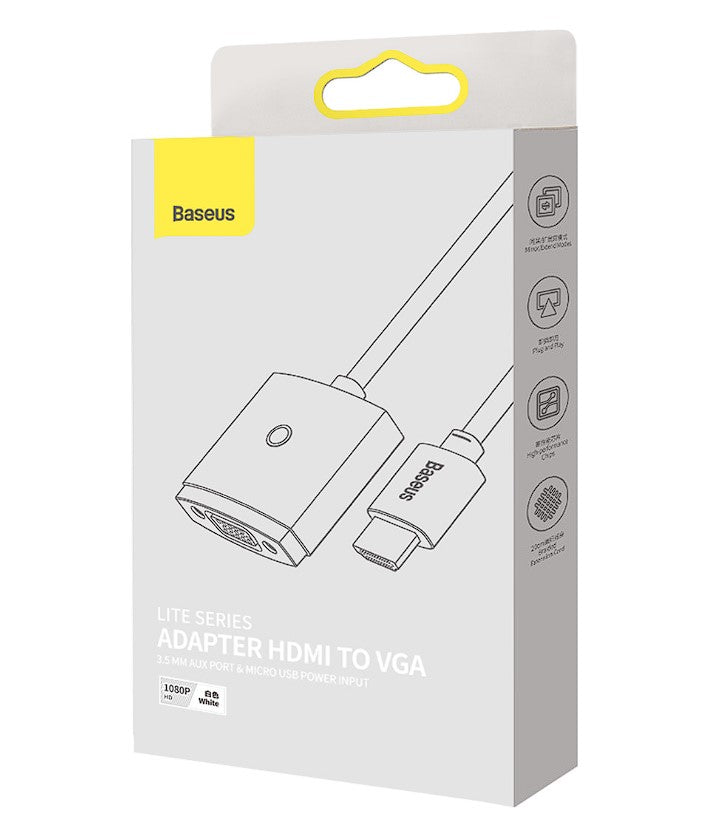 CABLU video Baseus Lite, HDMI (T) la 1 x VGA (M) 1920x1080 la 60Hz, lungime 0.20m, alb "WKQX010002" - 6932172606152
