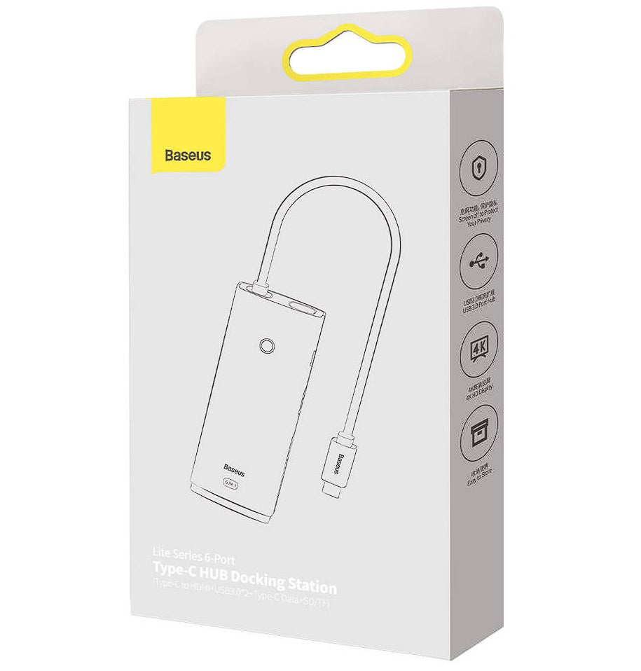 DOCKING Station Baseus Lite, conectare PC USB Type-C, USB 3.0 x 2, USB Type C x 1, HDMI x 1/4K/30Hz, card reader SD/microSD, negru "WKQX050001" - 6932172606329