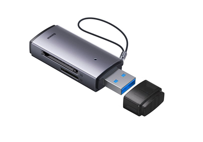 CARD READER extern Baseus Lite, interfata USB 3.0, citeste/scrie: SD, microSD viteza pana la 480Mbps, suporta carduri maxim 512 GB, metalic, gri "WKQX060013" - 6932172608194