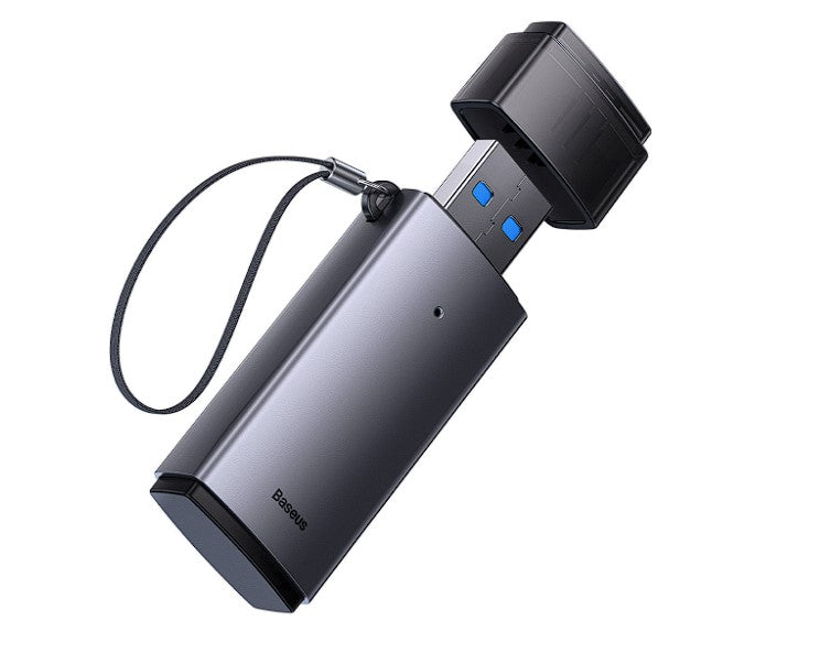 CARD READER extern Baseus Lite, interfata USB 3.0, citeste/scrie: SD, microSD viteza pana la 480Mbps, suporta carduri maxim 512 GB, metalic, gri "WKQX060013" - 6932172608194