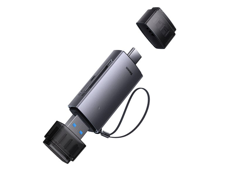 CARD READER extern Baseus Lite,interfata USB 3.0/USB Type-C,citeste/scrie:SD,microSD viteza pana la 480Mbps,suporta carduri maxim 512GB,metalic,gri "WKQX060113" -6932172608200
