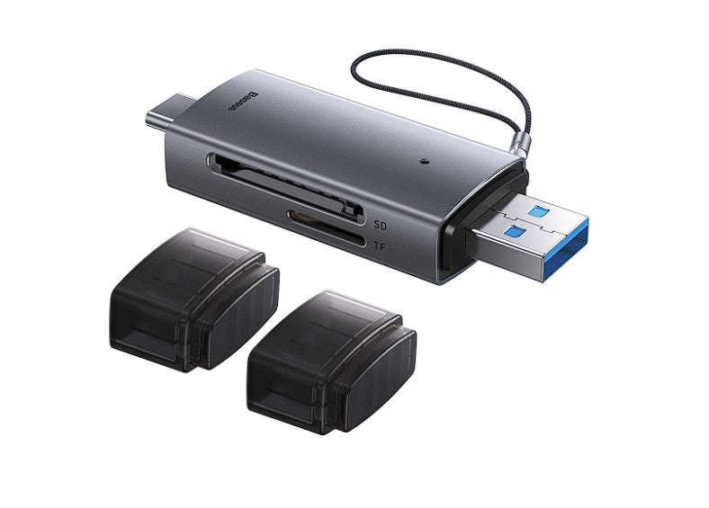CARD READER extern Baseus Lite,interfata USB 3.0/USB Type-C,citeste/scrie:SD,microSD viteza pana la 480Mbps,suporta carduri maxim 512GB,metalic,gri "WKQX060113" -6932172608200