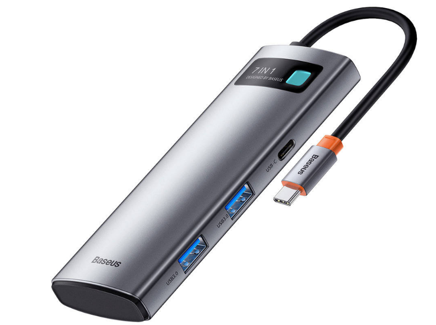 DOCKING Station Baseus Metal Gleam,conectare PC USB-C,USB 3.0x2,USB-Cx1,SDx1, MicroSDx1, USB-Cx1 PD 100W 5V/9V/14.5V/20V 5A(Max.),HDMIx1/4K/30Hz,gri "WKWG020113" -6932172602635