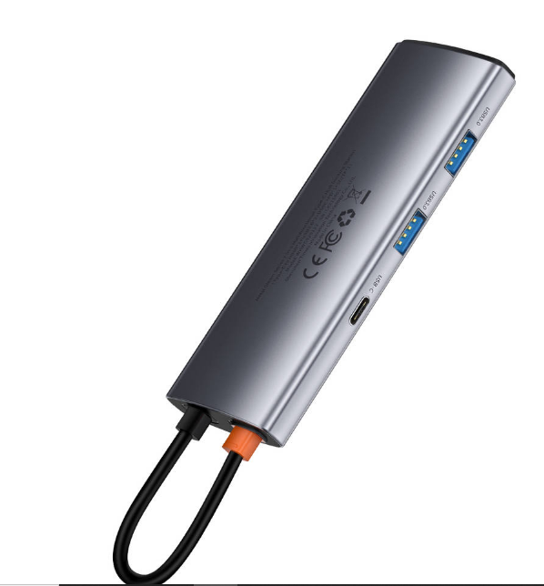 DOCKING Station Baseus Metal Gleam,conectare PC USB-C,USB 3.0x2,USB-Cx1,SDx1, MicroSDx1, USB-Cx1 PD 100W 5V/9V/14.5V/20V 5A(Max.),HDMIx1/4K/30Hz,gri "WKWG020113" -6932172602635