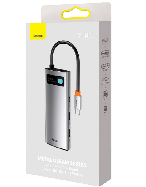 DOCKING Station Baseus Metal Gleam,conectare PC USB-C,USB 3.0x2,USB-Cx1,SDx1, MicroSDx1, USB-Cx1 PD 100W 5V/9V/14.5V/20V 5A(Max.),HDMIx1/4K/30Hz,gri "WKWG020113" -6932172602635