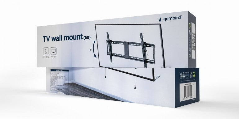 SUPORT de perete GEMBIRD, pt 1 TV/monitor plat, diag. max 43" - 90", inclinatie 3° ~ -12°, max 70 kg, "WM-90T-01"