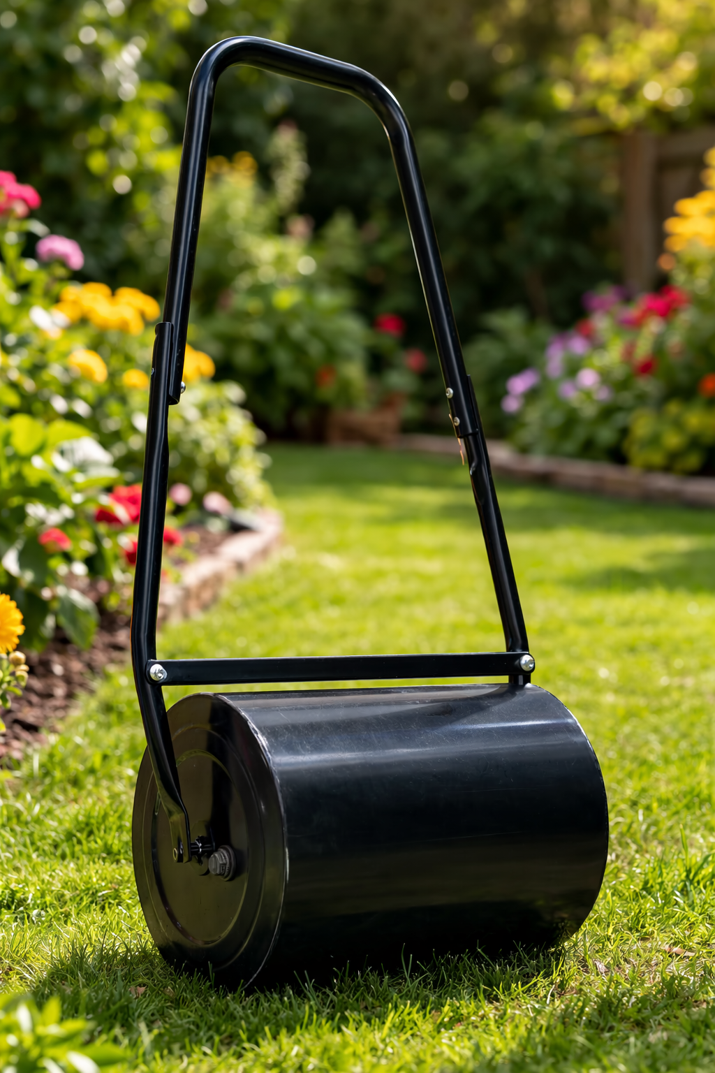 Rola manuala tavalug pentru nivelare gazon, metal, rezervor umplere apa sau nisip, latime lucru 42 cm, diametru 30 cm