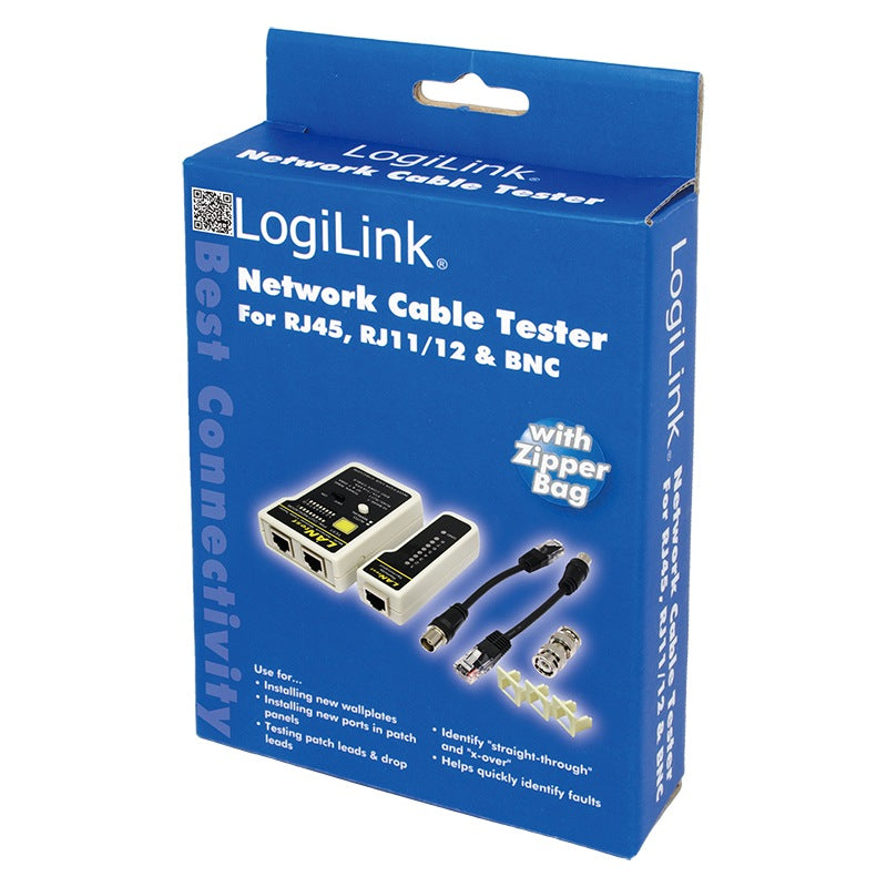 TESTER CABLU RETEA LOGILINK, pt. cablu UTP, FTP, coaxial, conector RJ45, RJ11, RJ12, BNC, "WZ0015"