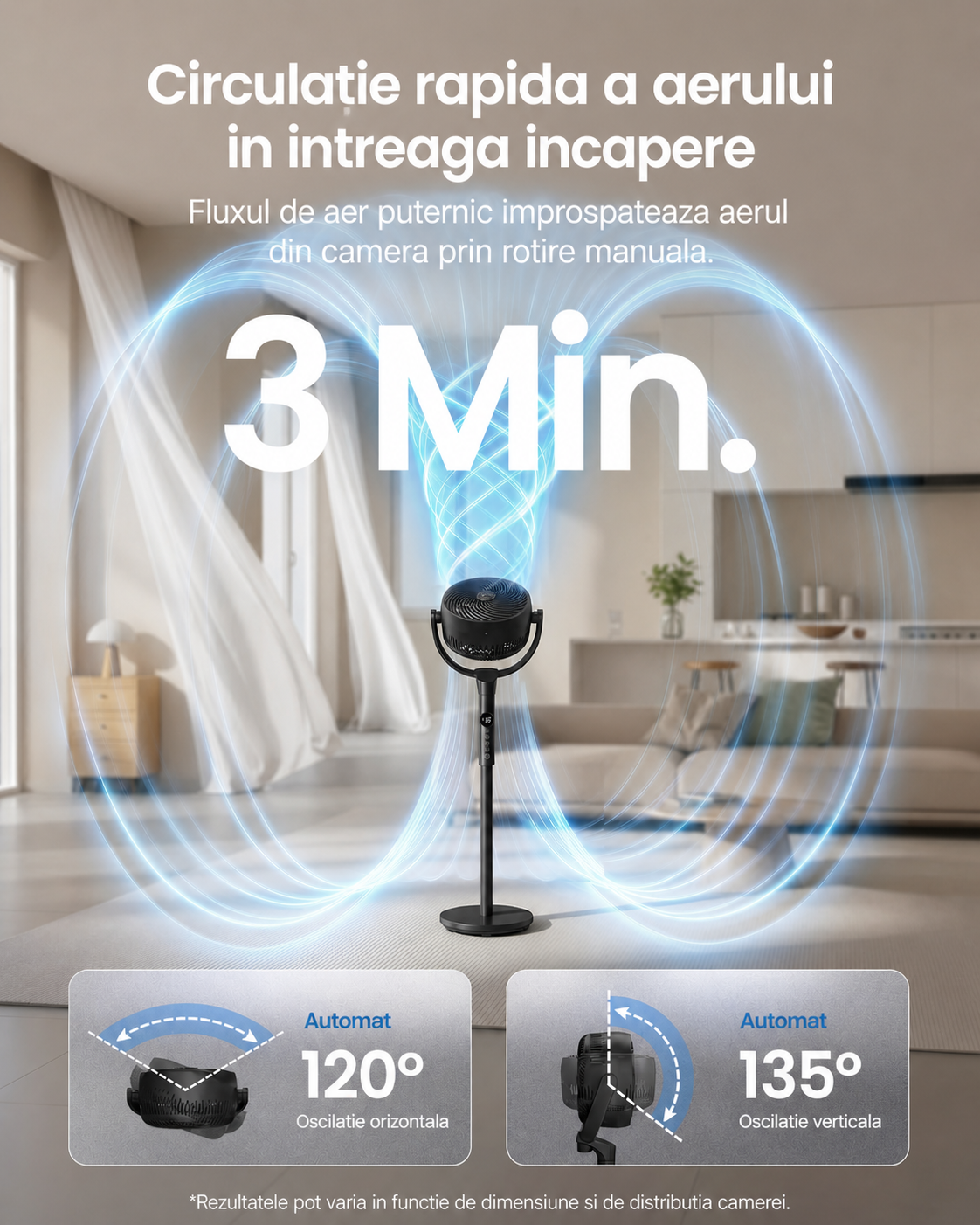 SONGMICS Ventilator cu picior reglabil pe inaltime, silentios 20 dB, 24 W, 15 viteze, telecomanda, oscilatie 120°, negru