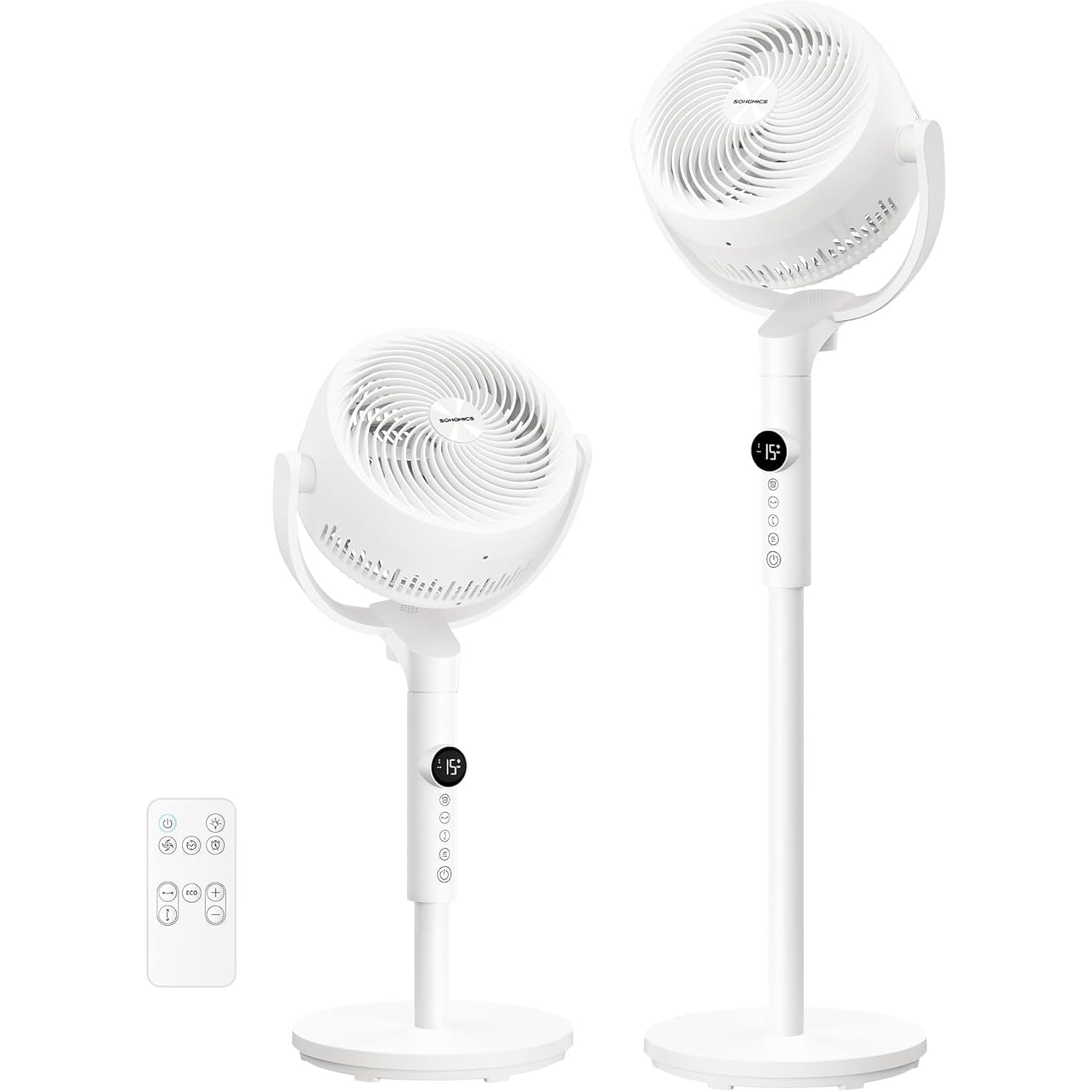 SONGMICS Ventilator cu picior reglabil pe inaltime, silentios 20 dB, 24 W, 15 viteze, telecomanda, oscilatie 120°, alb