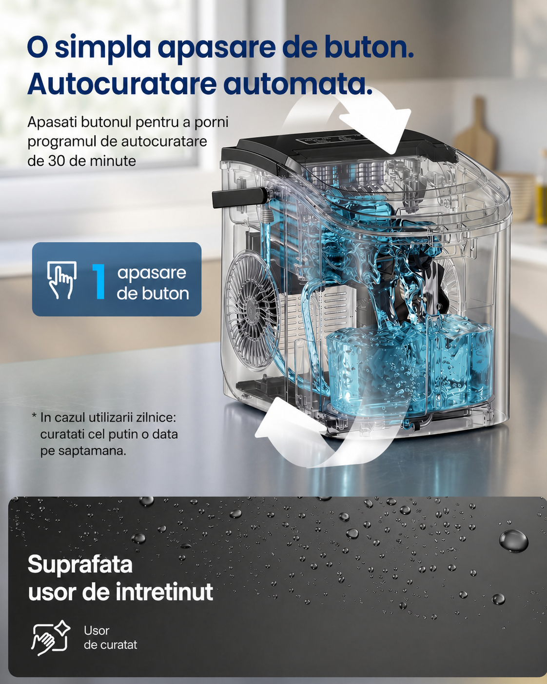 SONGMICS Masina cuburi gheata, 12 kg/24h, 2 dimensiuni, autocuratare, 31x25x32 cm, negru