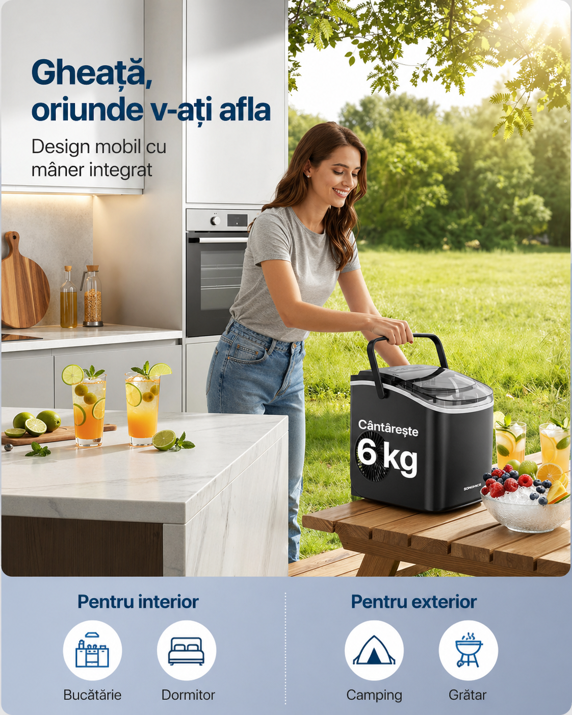 SONGMICS Masina cuburi gheata, 12 kg/24h, 2 dimensiuni, autocuratare, 31x25x32 cm, negru