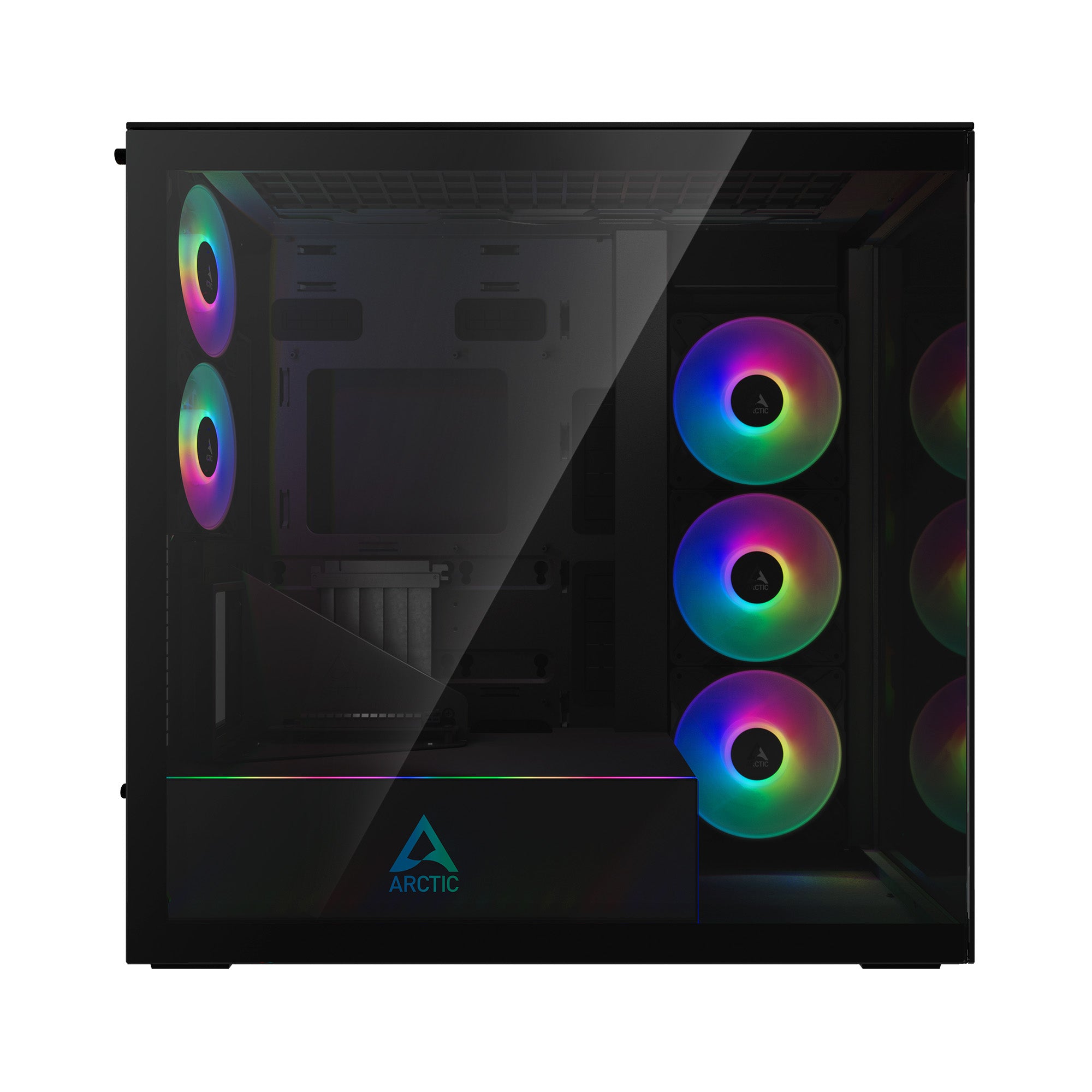 CARCASA Arctic "Xtender Mirror BK VG", mid tower, max 8xfan, 3xP14 ProR ARGB si 2xP12Pro ARGB instalate, PSU shroud 24 LED ARGB, USB-C x 1, USB 3.2 x 2, audio+mic, 7 sloturi expans, negru, "ACPCC00019A"