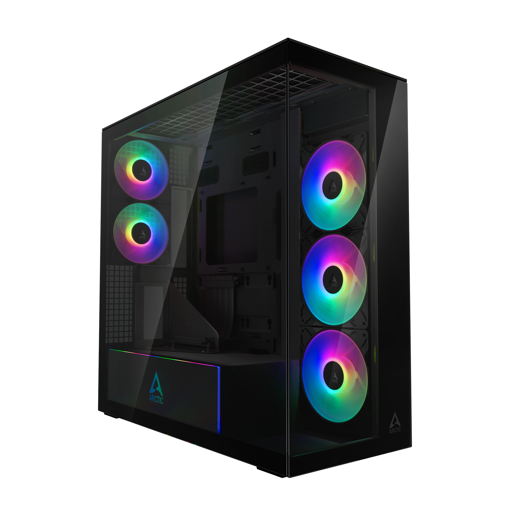 CARCASA Arctic "Xtender Mirror BK VG", mid tower, max 8xfan, 3xP14 ProR ARGB si 2xP12Pro ARGB instalate, PSU shroud 24 LED ARGB, USB-C x 1, USB 3.2 x 2, audio+mic, 7 sloturi expans, negru, "ACPCC00019A"