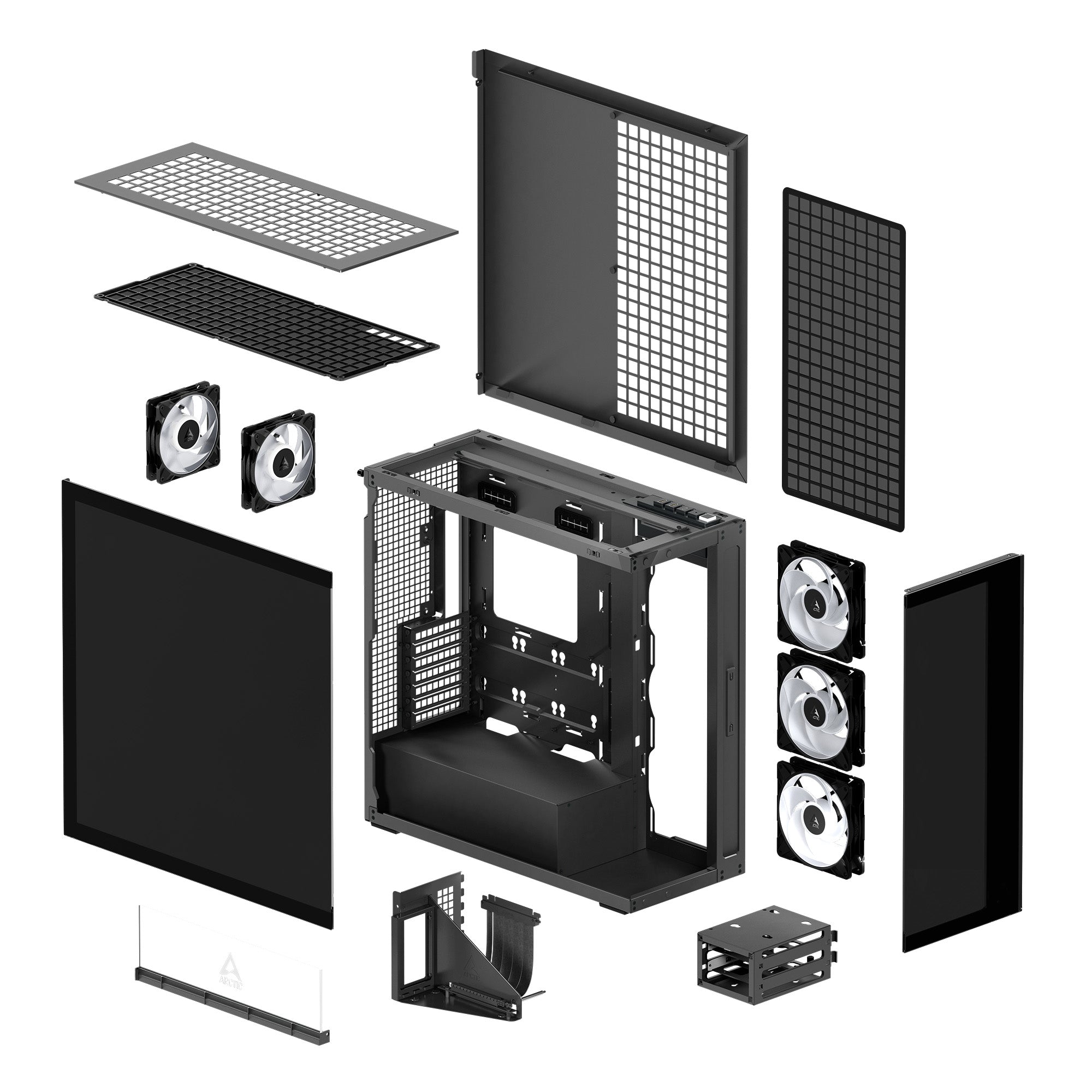 CARCASA Arctic "Xtender Mirror BK VG", mid tower, max 8xfan, 3xP14 ProR ARGB si 2xP12Pro ARGB instalate, PSU shroud 24 LED ARGB, USB-C x 1, USB 3.2 x 2, audio+mic, 7 sloturi expans, negru, "ACPCC00019A"