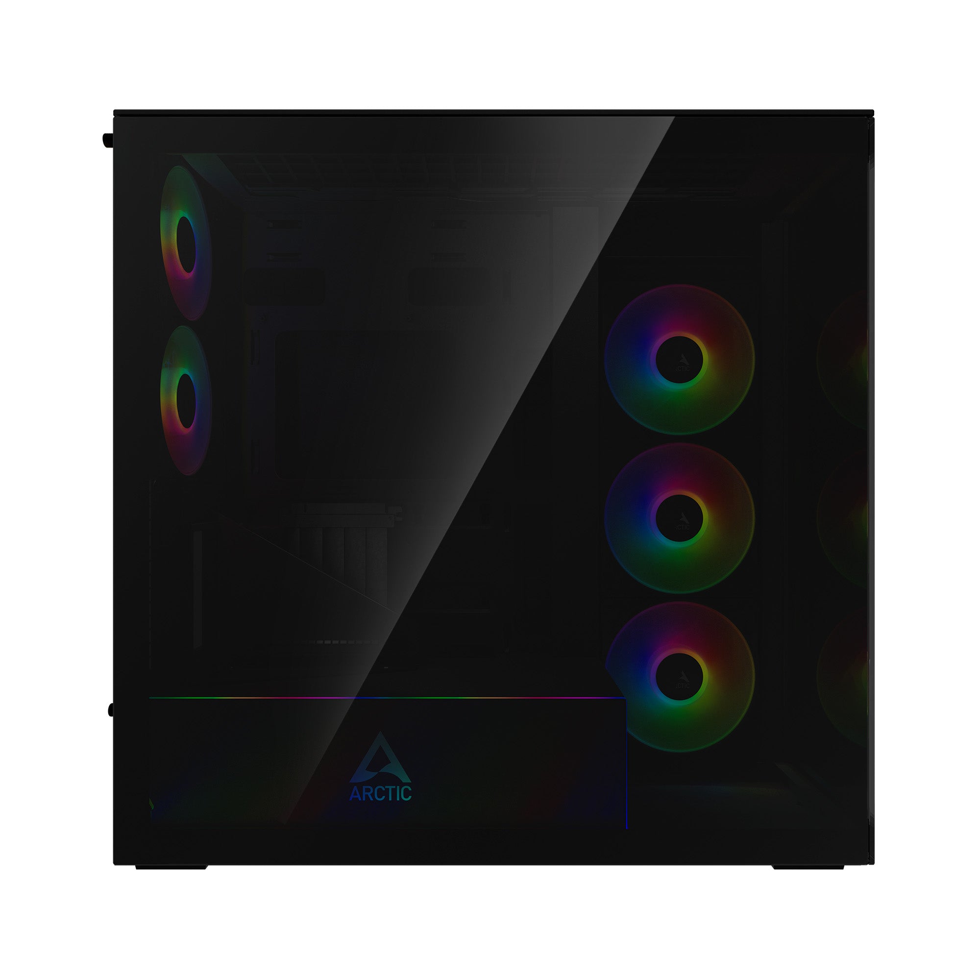 CARCASA Arctic "Xtender VG BK", mid tower, max 8xfan, 3x P14 Pro R A-RGB si 2x P12 Pro A-RGB instalate, shroud 24 LED ARGB, USB-C x 1, USB 3.2 x 2, audio+mic, 7 sloturi exp, GPU vertical, riser PCIe 4.0, negru, "ACPCC00016A"