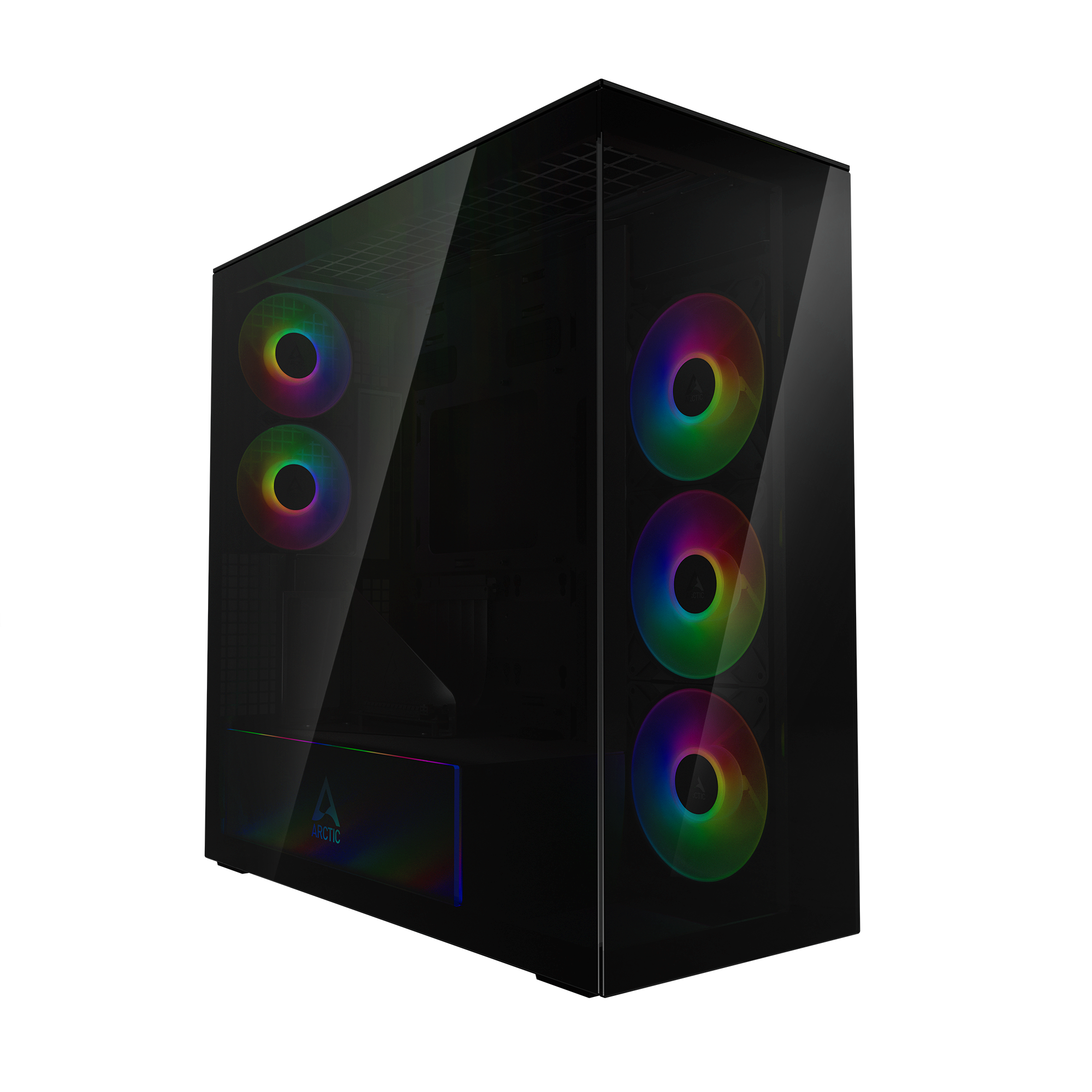 CARCASA Arctic "Xtender VG BK", mid tower, max 8xfan, 3x P14 Pro R A-RGB si 2x P12 Pro A-RGB instalate, shroud 24 LED ARGB, USB-C x 1, USB 3.2 x 2, audio+mic, 7 sloturi exp, GPU vertical, riser PCIe 4.0, negru, "ACPCC00016A"